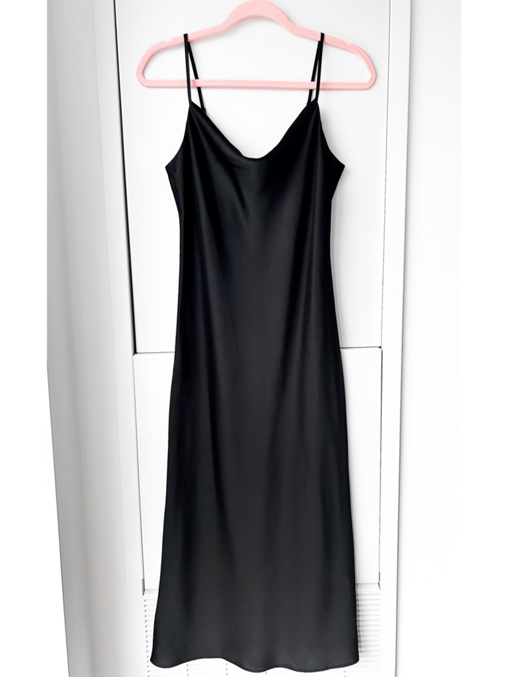 Banana Republic black satin midi length slip dress